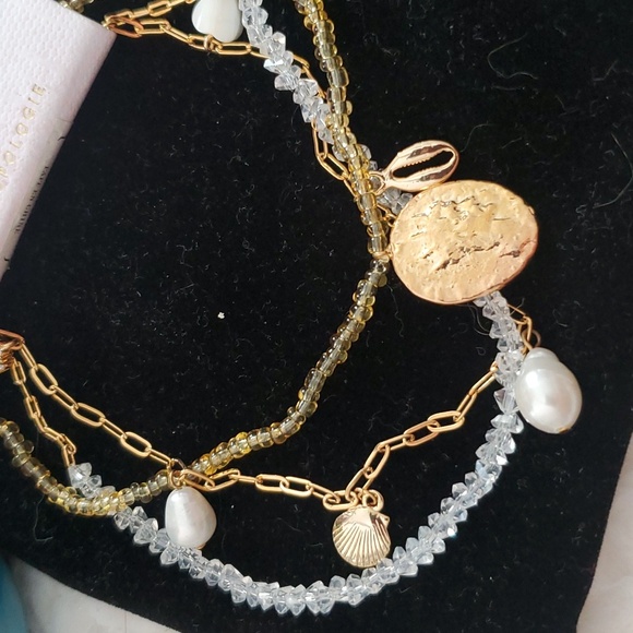 🆕️Anthro Seaside Anklets 3pc Gold 14k plated brass - Picture 2 of 11